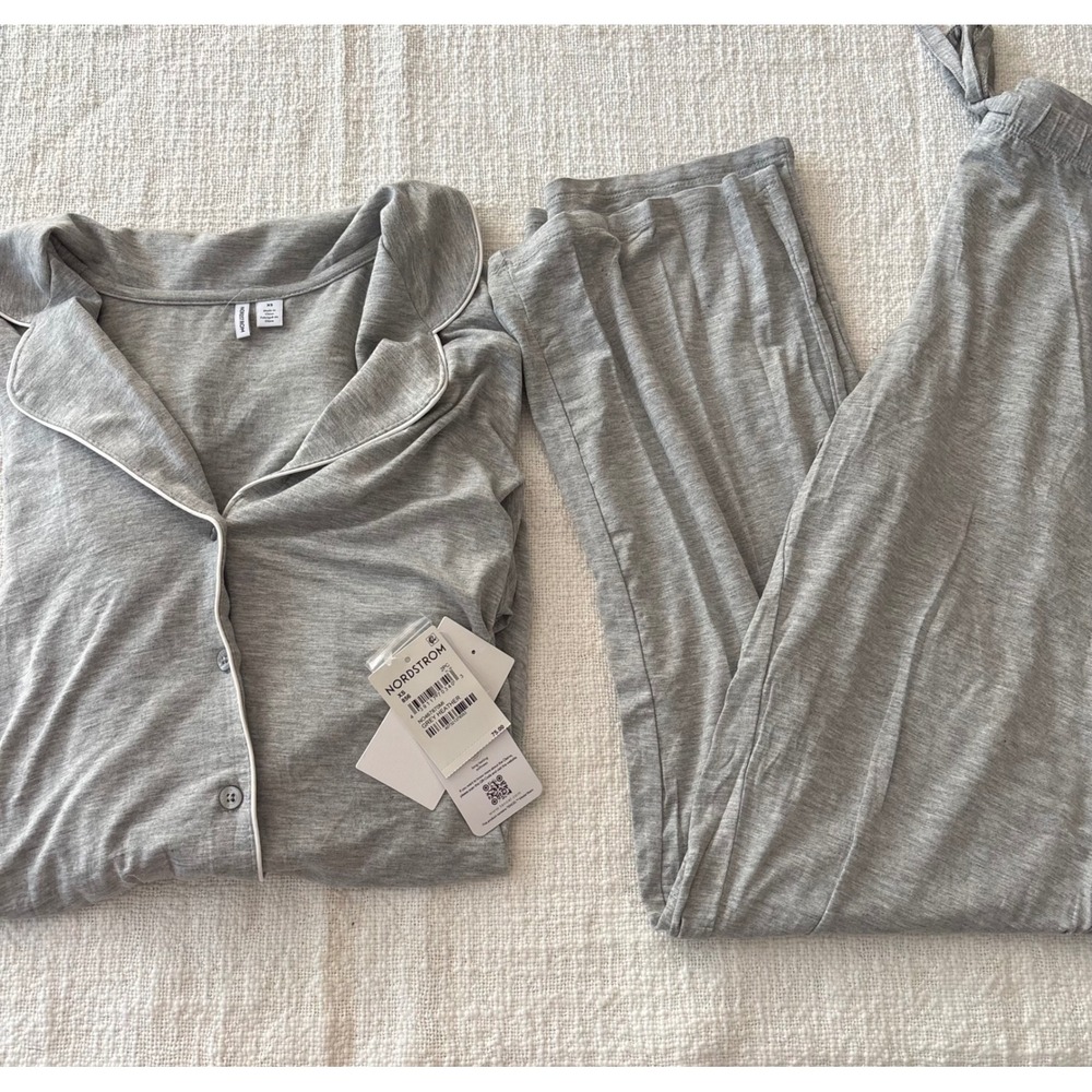 Nordstrom Moonlight Eco Pajamas Set Grey Heather XS NO467870MI Long Sleeve 2PC